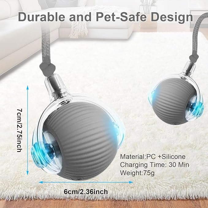 Interactive Cat Toy, 2025 New Interactive Rolling Cats Dog Toy Balls 360° Smart Automatic Rolling Pet Ball, Fast Moving Toy for Dog,Cat Ball Toy (Grey)-Mewly Pet