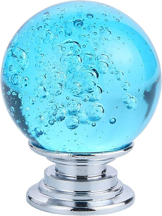 IEIK10 PCS Crystal Cabinet Knobs Azure Blue Round Glass Bubbles Knobs Smooth Drawer Pulls Handle for Home, Cabinet, Drawer and Dresser with 3 Different Size Screws, 30MM (Aqua Blue)