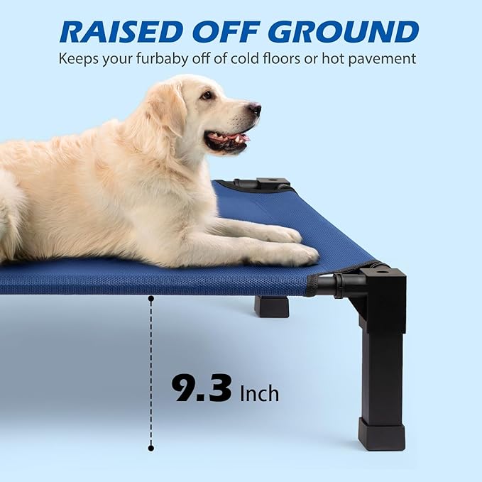 Heeyoo Elevated Dog Bed, Cooling Raised Pet Cot with Chew Proof Washable Breathable Mesh and Metal Frame, Portable Dog Cot Bed with No-Slip Feet for Outdoor or Indoor Use-Mewly Pet