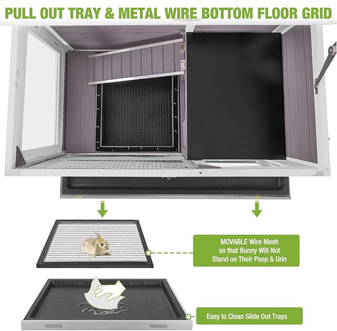 GUTINNEEN Rabbit Hutch Indoor Guinea Pig Cage Bunny House 36.6" Upgraded with Anti Chewing Edges, Cool Zinc Sheet, Leakproof PVC Layer, Wire Floor, Detachable Legs (Grey)-Mewly Pet