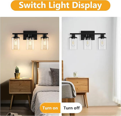 Black Bathroom Vanity Light Fixtures Over Mirror 3-Light Wall Sconce Lamp Lighting Fixtures