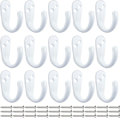 IBosins 15PCS Coat Hooks Wall Mounted Single Prong Robe Hook for Hanging Towel Hooks with 30 Screws for Bags, Hat, Cap, Scarf, Cup (White)