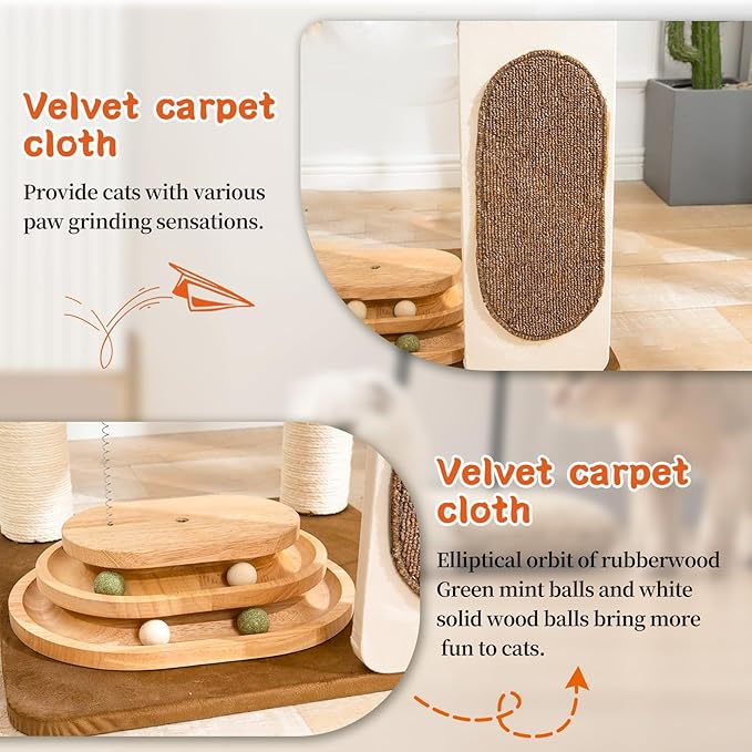 Modern Cat Tree for Indoor Cats with Sisal Rope Scratching Posts, Hand-Woven Cat Condo & Top Perch, Space Capsule Cats Nest, Cute Cat Tree with Interactive Cat Toy-Mewly Pet