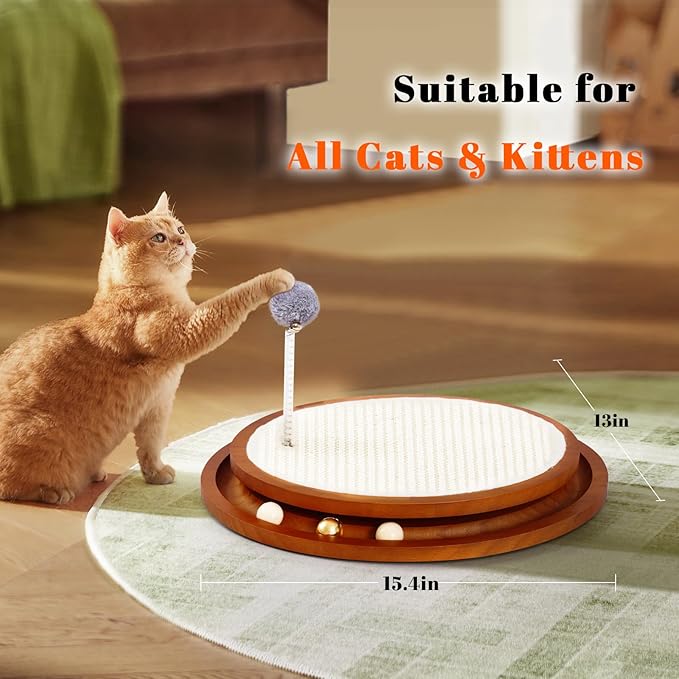 Cat Scratcher, Cat Cratch Sisal Pad with Wooden Roller Ball Toy, Cat Scratchers Interactive Toys for Indoor Cats, Satisfies Kitten’s Scratching, Chasing and Hunting-Mewly Pet