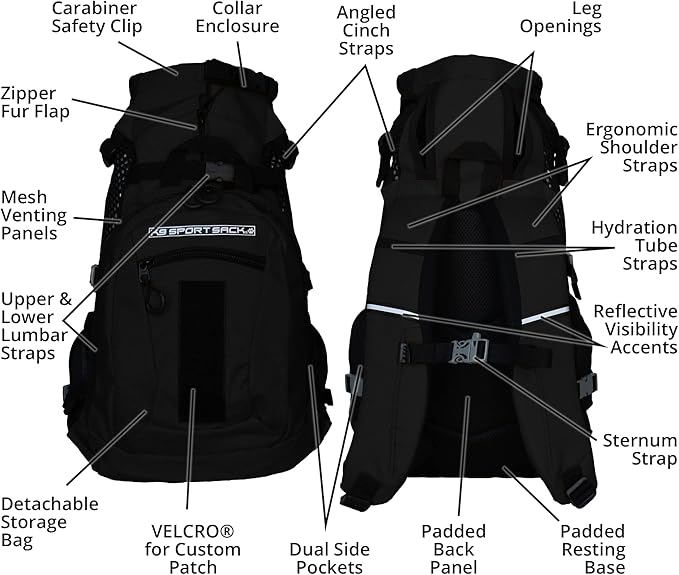K9 Sport Sack | Adjustable Dog Carrier Backpack (Medium, Plus 2 - Jet Black)-Mewly Pet