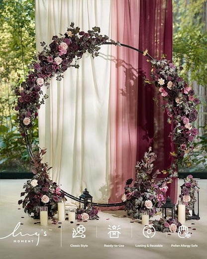 Ling's moment 41" Tall Fall Free Standing Artificial Flowers Arrangements 2pcs Wedding Aisle Runner Chair Decoration Fake deep Plum for Arch Entryway Ceremony Reception Church Rose Floral Party