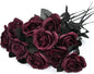 Artflower 10 Pack Artificial Silk Roses Bouquet with Long Stem, 16'' Wine Red Rose Lifelike Fake Rose Flowers for Christmas Wedding Birthday Party Table Centerpieces Decor