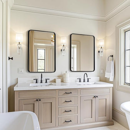 USHOWER 2-Pack Black Bathroom Mirrors Over Sink 22 x 30 Inch, Metal Frame Rectangle Mirror, Modern Farmhouse Vanity Mirror, Wall Mounted for Bedroom, Living Room, Entryway Remodel & Upgrade