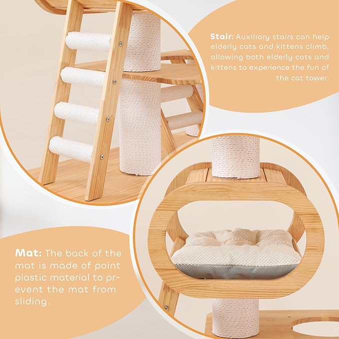 76.8'' Modern Cat Tree for Indoor Cats, Tall Wooden Cat Tower for Home Decoration, Multi-Level Tower with Transparent Cat Bed, Huge Cat Condo for Multi-Cat Families-Mewly Pet