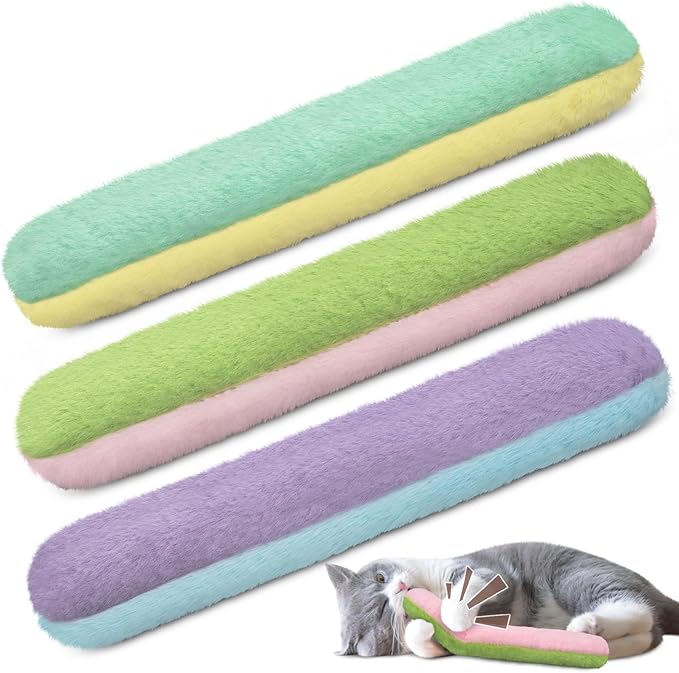 Retro Shaw Cat Toys Kicker Pillows 3Pcs, Refillable Catnip Toys with Crinkle Sound Inside, Interactive Indoor Cat Nip Kitty Kick Sticks for Kitten 10.1 Inches-Mewly Pet