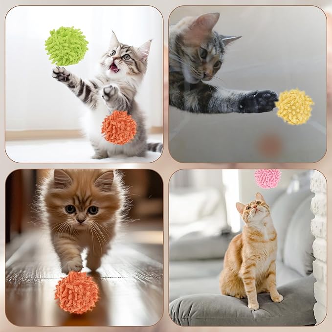 9Pcs Cat Pom Pom Balls, Cats Ball Toys with Bells, 2 inches Soft Cat Balls Toy for Indoor, Assorted Color Yarn Puffs Ball for Cats, Kitten Chasing Toys for Kitty, Pet Interactive Play(Multi-Color)-Mewly Pet