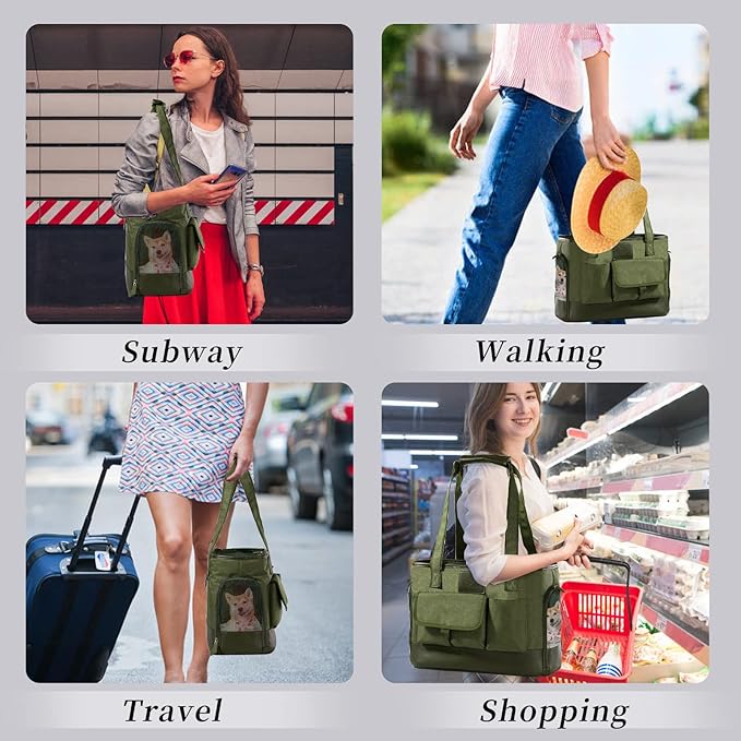 Dog Carrier, Cat Carrier, Pet Carrier, Foldable Waterproof Premium Oxford Cloth Dog Purse, Portable Bag Carrier for Small to Medium Cat and Small Dog（Green）-Mewly Pet