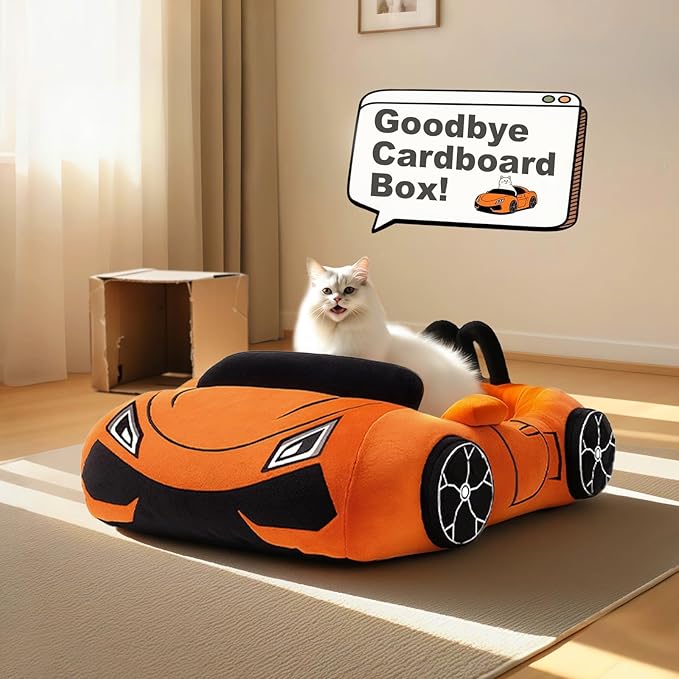 Cute Cat Beds Kitten Beds, Soft Small Dog Beds, Washable Pet Beds for Puppy and Kitty, Funny Supercar Cat Toys, 24 Inch-Mewly Pet