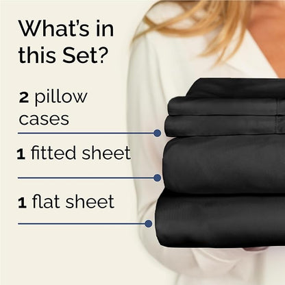 Twin XL 4 Piece Sheet Set - Comfy Breathable & Cooling - Ultra Soft Hotel Luxury Bedding Set w/ 8-16 Inch Deep Pockets - 1 Flat & 1 Fitted Sheet & 2 Pillowcases - Wrinkle Free and Easy Care - Black