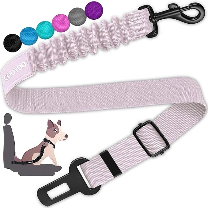 COOYOO Dog Seat Belt,Retractable Dog Car Harness Seat Belt for Car Adjustable Nylon Pet Safety Seat Belts Heavy Duty & Elastic Bungee Buffer-Mewly Pet