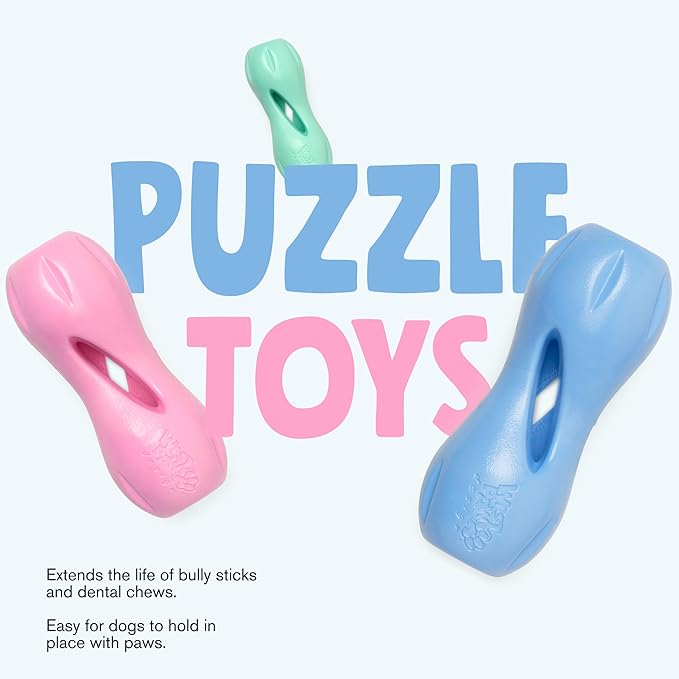 WEST PAW Zogoflex Qwizl Dog Puzzle Treat Toy – Interactive Chewing for Dogs – Dispenses Pet Treats – Brightly-Colored Dog Enrichment Toy for Aggressive Chewers, Fetch, Catch, Small 5.5", Bubblegum-Mewly Pet