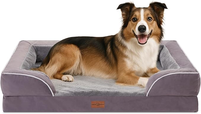 Comfort Expression Large Dog Beds Waterproof Orthopedic Foam Dog Sofa Beds Comfy Pet Bed with Washable Removable Cover & Non-Slip Bottom(Large,Purple)-Mewly Pet
