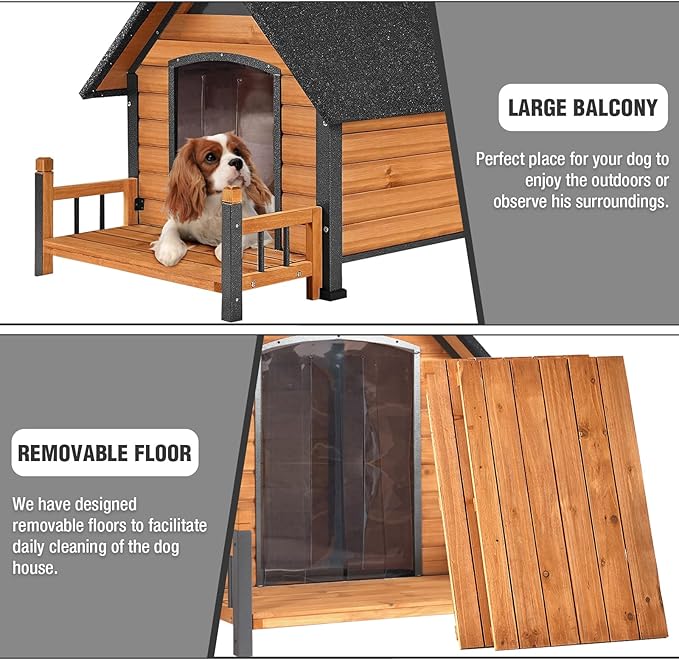 Dog House Outdoor Insulated for Winter, Puppy Kennel with Anti-Chewing Iron Frame, Weatherproof Dog Crate with Insulated Liner for Small Medium Large Dogs (Brown, 45" x 32.9" x 32.6")-Mewly Pet