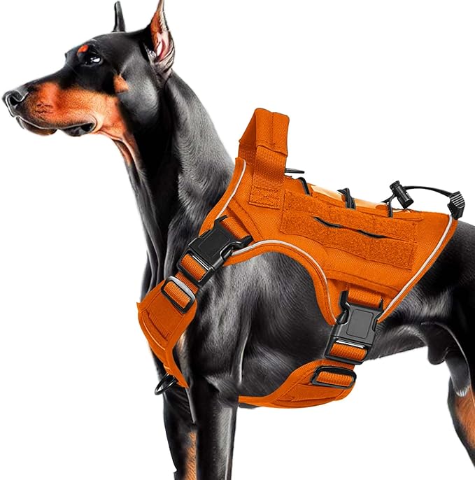 Heavy-Duty Tactical Dog Harness for Large Dogs, No Pull Adjustable Reflective Pet Vest with Molle System, K9 Military-Grade Control for Service Training, Outdoor & 10+ Breeds, Orange, Medium-Mewly Pet