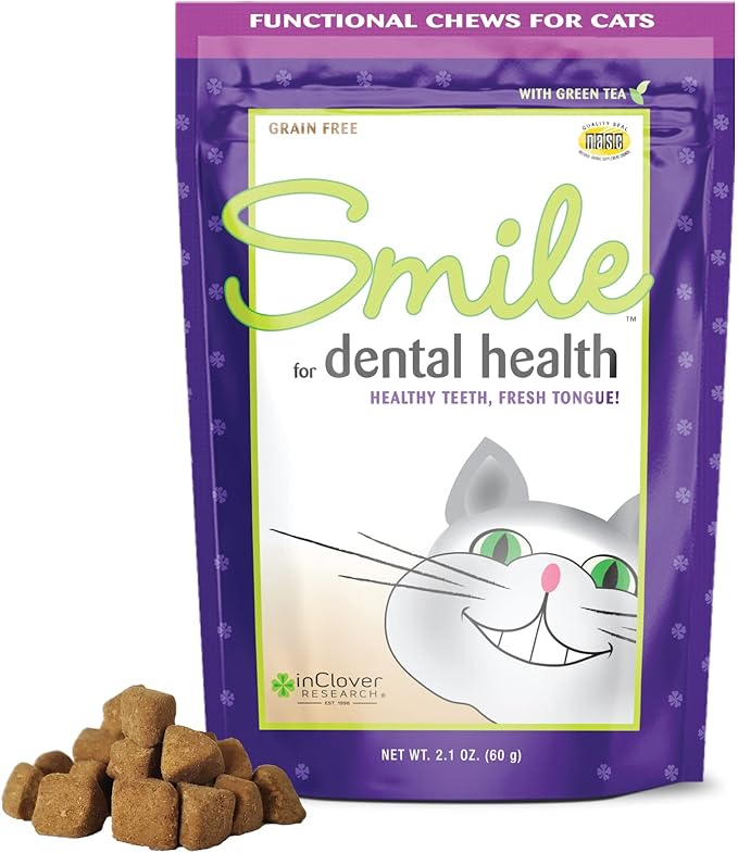 Smile Daily Dental Health Soft Chews for Cats, Support Healthy Teeth and Fresh Tongue with Catnip and Green Tea, Prebiotics, and Chlorophyll for Fresh Breath-Mewly Pet