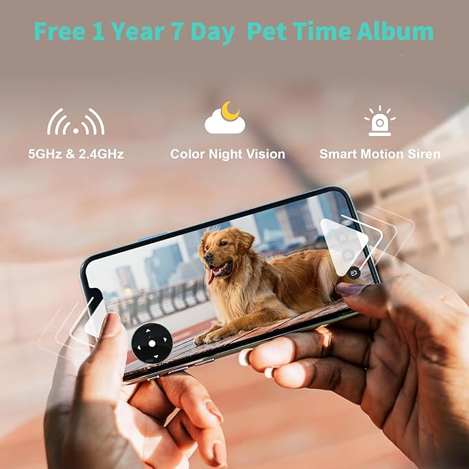 Alaga 3K Pet Camera, Dog Monitor with Phone App, 360° Pan/Tilt, Night Vision, Speaker, WiFi Cameras for Dog/Cat, Compatible with Alexa & Google Assistant, Black, Includes 1-Year Pet Time Album-Mewly Pet