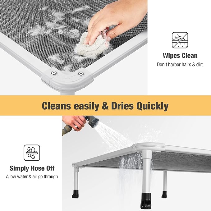 Veehoo Chew Proof Elevated Dog Bed - Cooling Raised Pet Cot - Silver Aluminum Frame and Durable Textilene Mesh Fabric, Unique Designed No-Slip Feet for Indoor or Outdoor Use, Black Silver, X Large-Mewly Pet