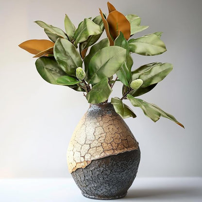 2 Pcs Magnolia Artificial Leaves Branches 32 Inch 3D Real Touch Pick with Fruit Faux Magnolia Stems Fake Twigs for Indoor Outdoor Vase Home Wedding Floral Arrangement Decoration