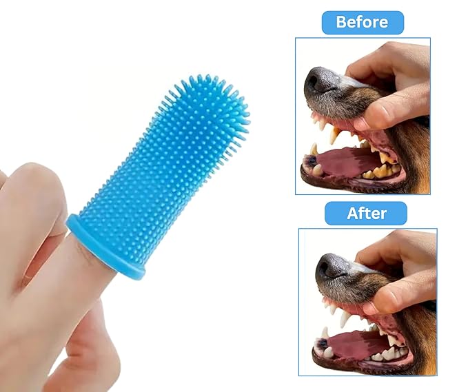 3-in 1 Dog & Cat Grooming Supplies- Self-cleaning Slicker Brush, Deshedding Rake Comb, And Finger Toothbrush For Dogs & Cats | Perfect For Pet Grooming Kit, Dematting And Dental Tool (blue)-Mewly Pet