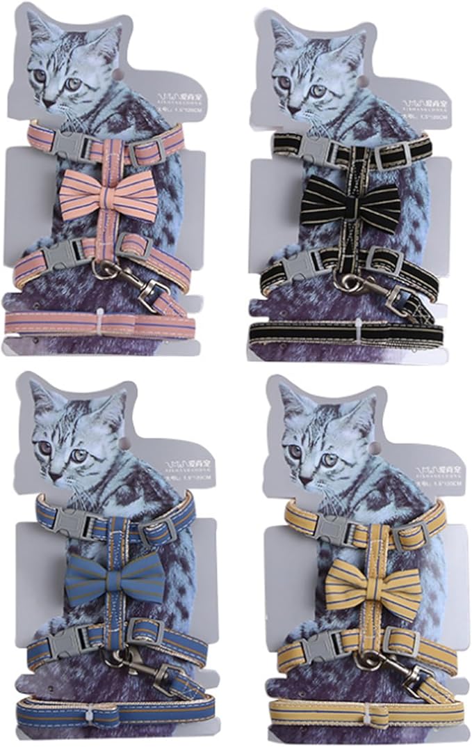 Butterfly Bow Tie Cat Harness and Leash Set - Adjustable, Escape-Proof, Breathable Kitten Vest with Cute Design for Small Cats & Indoor/Outdoor Safety Blue S-Mewly Pet