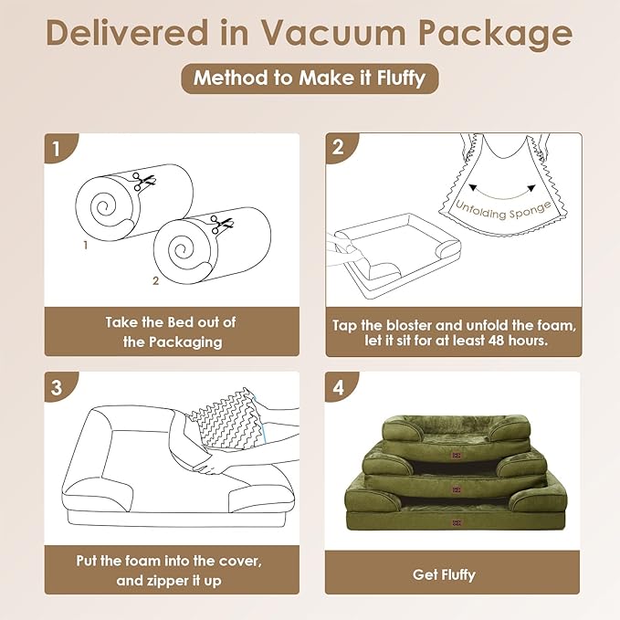 EHEYCIGA Orthopedic Dog Beds for Large Dogs, Waterproof Memory Foam Large Pet Bed with Sides, Non-Slip Bottom and Egg-Crate Foam Dog Couch Bed with Washable Removable Cover, Olive Green-Mewly Pet