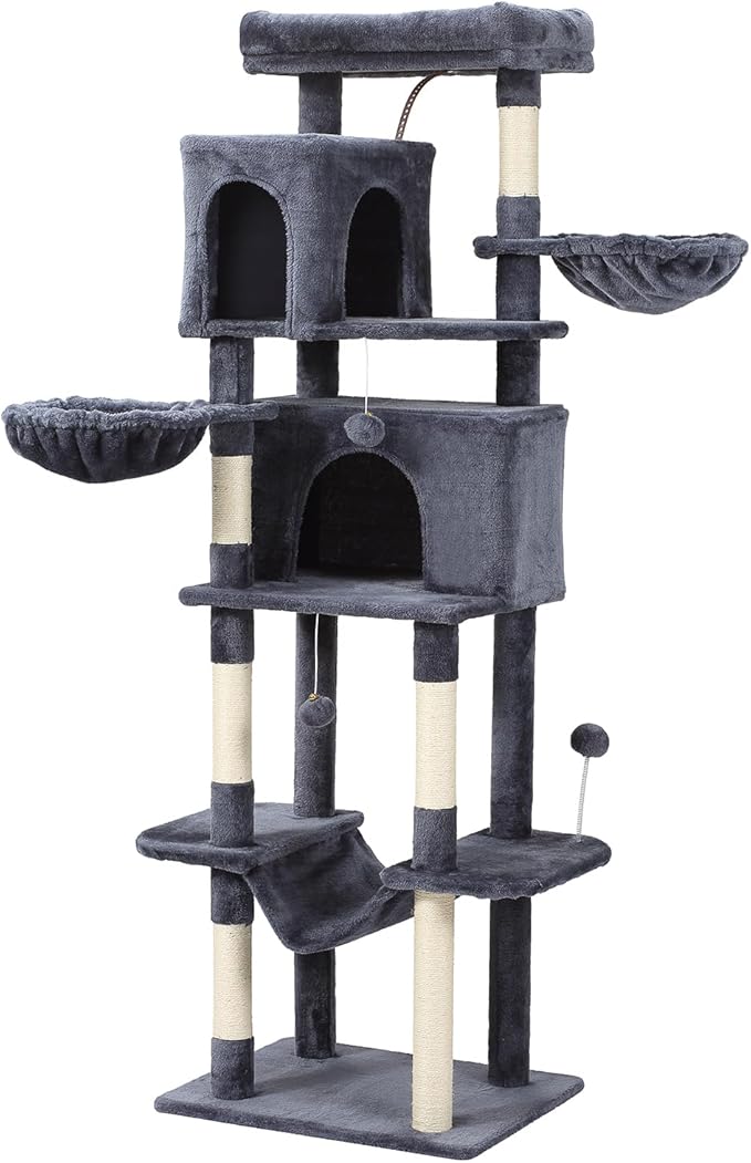 70-Inch Cat Tree,Large Cat Tree Tower with Hammock, Scratching Post, Condo and Multi-Level Cat Tower for Large Cats, Cat Activity Center Playhouse, Dark Gray LCT016-Mewly Pet