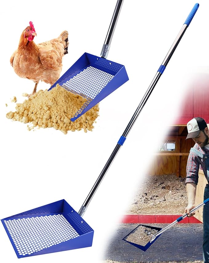 Large Chicken Poop Scooper, Chicken Coop Accessories,Metal Litter Scooper For Chicken,Chicken Coop Cleaning Tools,Heavy Duty Poop Shovel For Chicken Coop Accessories,Chicken Coop Must Haves (Blue)-Mewly Pet