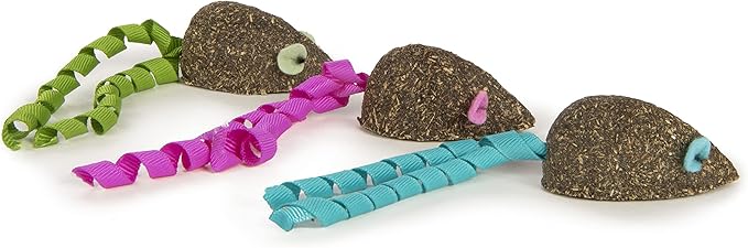 SmartyKat (3 Count) Magic Mice Compressed Catnip Ribbon Cat Toys - Green/Pink/Blue, 3 Count-Mewly Pet
