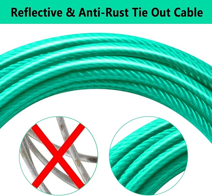 Dog Tie Out Cable 15FT-500Lbs,Heavy Duty Dog Leads&Tether for Yard with Swivel Hook,Small Large Dogs Leash Line for Outside,Rust Chew Proof Dogs Run Cable for Outdoor Camping (Green Cyan, 15FT)-Mewly Pet