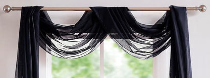 Warm Home Designs 24 Feet Long Sheer Black Window Scarf. These Extra Long Length Valance Window Scarves are 54 X 288 Inches in Size. Great as Bed Canopy or Wedding Arch Draping Fabric. AM Black 288"