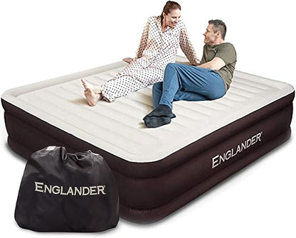 Englander California King Air Mattress with Built in Pump Raised - Double High- Luxury Size Camping Mattress - Blow Up Floor Bed for Home - Microfiber, Waterproof Airbed with Patch Kit