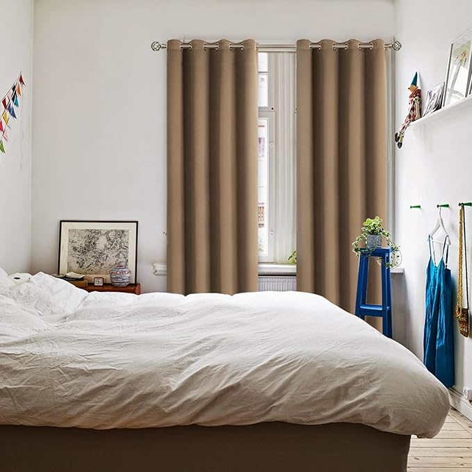 BGment Blackout Curtains for Living Room - Grommet Thermal Insulated Room Darkening Curtains for Bedroom, 2 Panels of 52 x 84 Inch, Taupe