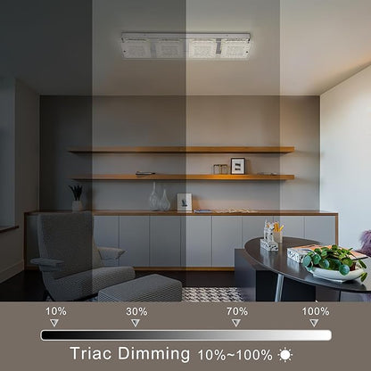 Flush Mount Ceiling Light Crystal Ceiling Light Fixture 24IN Long Rectangle Lighting Fixtures Ceiling Dimmable LED Ceiling Lights for Kitchen, Bathroom, Hallway, Living Room