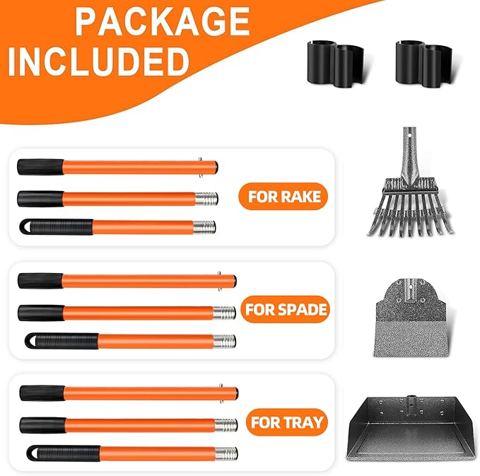 TNELTUEB Scooper Adjustable Long Handle Metal Tray Rake and Spade Poop Scooper for Dogs Pack Poop Scoop Pet Waste Removal Poop Scoop for Large Dogs and Pets Great for Lawns Grass Gravel-Mewly Pet