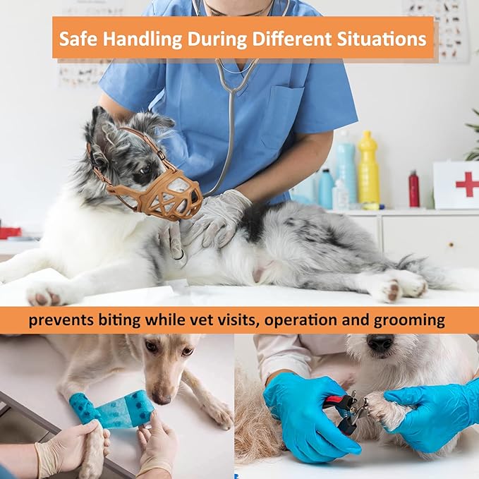 BARKLESS Dog Muzzle, Basket Muzzle for Biting, Chewing and Scavenging, Humane Cage Mouth Cover, Perfect for Grooming and Training Small Aggressive Reactive Dogs (XS, Brown)-Mewly Pet