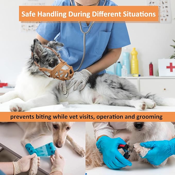 BARKLESS Dog Muzzle, Basket Muzzle for Biting, Chewing and Scavenging, Humane Cage Mouth Cover, Perfect for Grooming and Training Large Aggressive Reactive Dogs (XL, Brown)-Mewly Pet