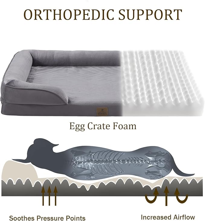 Bedfolks Orthopedic Dog Bed XL, Waterproof Dog Sofa Bed for Extra Large Dogs, Egg Foam Pet Couch Bed with Removable Washable Cover and Nonslip Bottom, Dark Grey-Mewly Pet