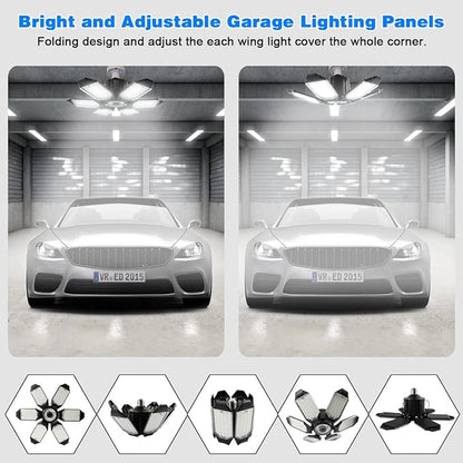 LED Garage Light - 160W LED Garage Ceiling Lights 16000LM Super Bright Garage Lighting with 6 Deformable Panels E26/E27 Screw in Led Shop Lights for Basement Workshop Warehouse Attic