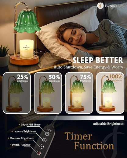 Green Candle Warmer Lamp with Timer & Dimmer, Adjustable Height Birthday Gifts for Women Mom, Flower Candle Lamp Warmer, Wax Warmer with 2 Bulbs, House Warming New House Decorations