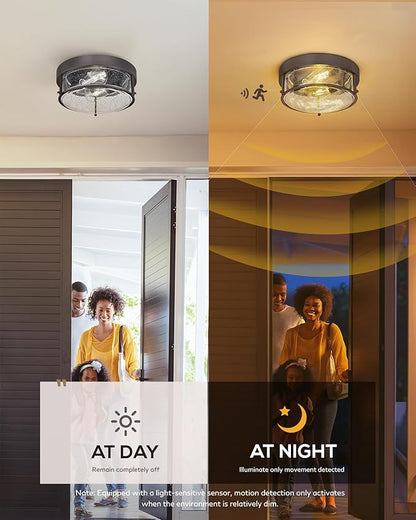 FEMILA Motion Sensor Outdoor Ceiling Light, Oil Rubbed Bronze Flush Mount Light Fixture, Farmhouse Porch Ceiling Lights Outdoor, 12" Kitchen Lighting Fixtures Ceiling Mount, 4FTJ22-F-SE ORB
