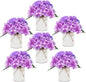 Flower Table Centerpieces - Set of 6 Floral Arrangement Artificial Wedding Hydrangeas Floral Arrangement with Rustic Metal Vase for Bridal Tea Party Event Decorations - Purple