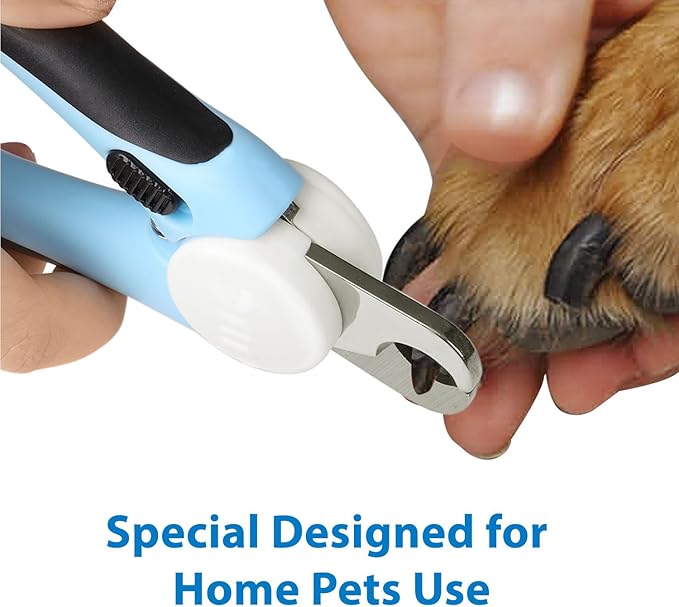 Flexzion Dog Cat Nail Clipper and Trimmer, Pet Toe Claw Scissor Grooming Tool with Stainless Steel Blades File Easy Grip Handle Safety Guard Avoid Overcutting for Small Medium Large Breed Puppy, Blue-Mewly Pet
