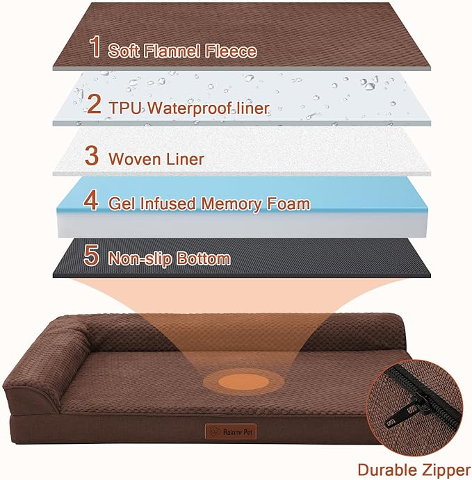 Orthopedic Dog Beds Large Sized Dog, 3 Inch Memory Foam Pet Bed for Medium and Large Dogs, Washable Removable Cover, Nonskid Bottom, Waterproof, 36x27 Inches L Brown Grey-Mewly Pet