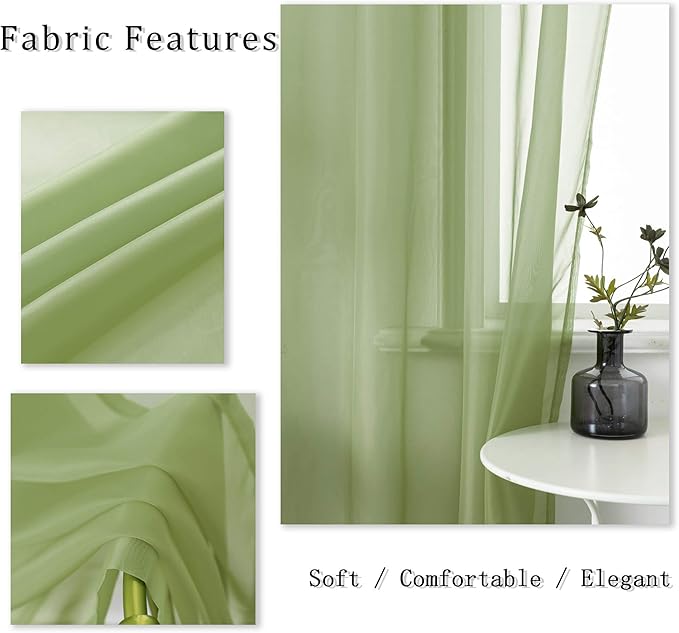 DUALIFE Sage Green Sheer Grommet Curtains 108 Inches Extra Length for Bedroom -Light Filttering Curtains Drapes 2 Panels for Living Room Party Backdrop?52W X 108L Inch