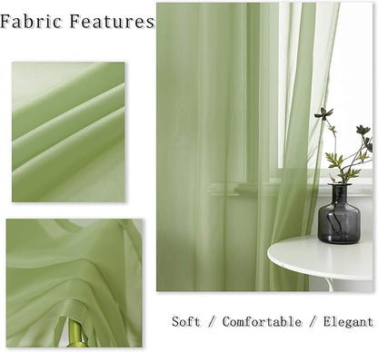 DUALIFE Sage Green Sheer Grommet Curtains 108 Inches Extra Length for Bedroom -Light Filttering Curtains Drapes 2 Panels for Living Room Party Backdrop?52W X 108L Inch